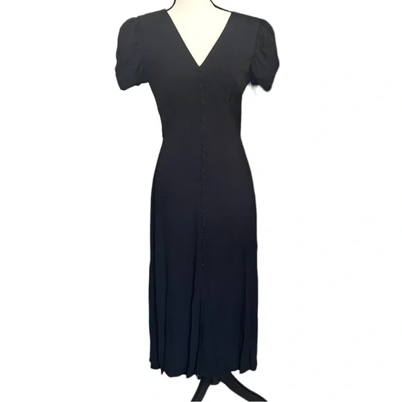 Saloni Sz 8 Margot Puff Sleeve Midi Fit & Flare Black Dress - Picture 4 of 16